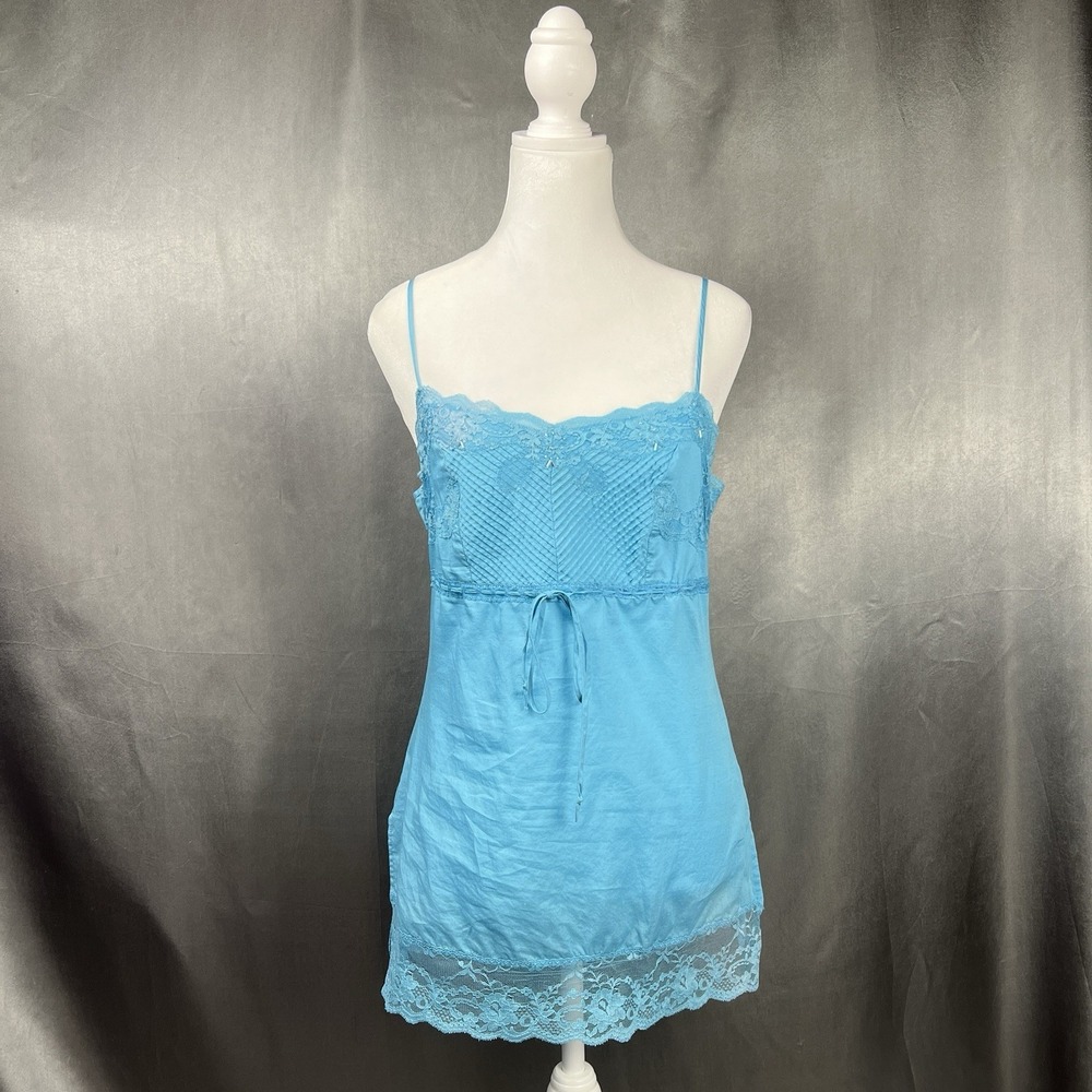 Express Studio Lace Babydoll Cami Size S Blue Spaghetti Strap Top Side Zip Y2K